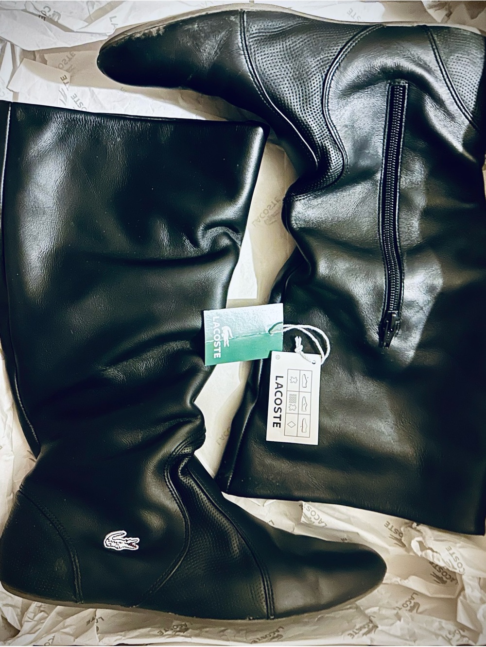 Lacoste Black Leather Tall Boots